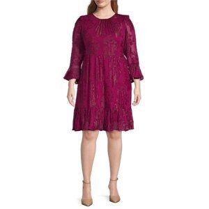 NWT Calvin Klein Floral Texture Chiffon 3/4 Bell Sleeve Jewel Neck Midi Dress